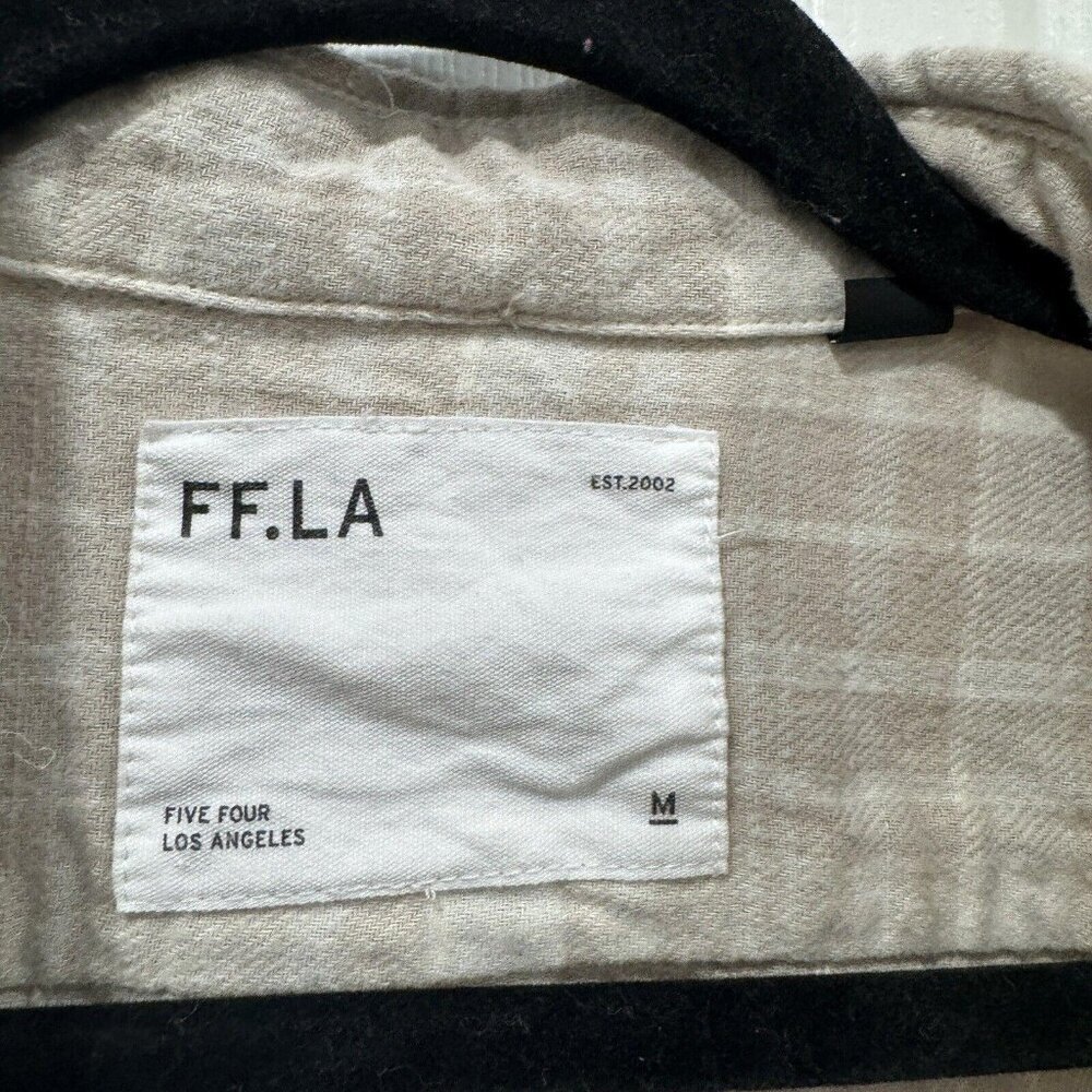 FIVE FOUR LOS ANGELES Shirt Mens Medium M Biege Plaid Flannel Button Long Sleeve - Picture 7 of 7